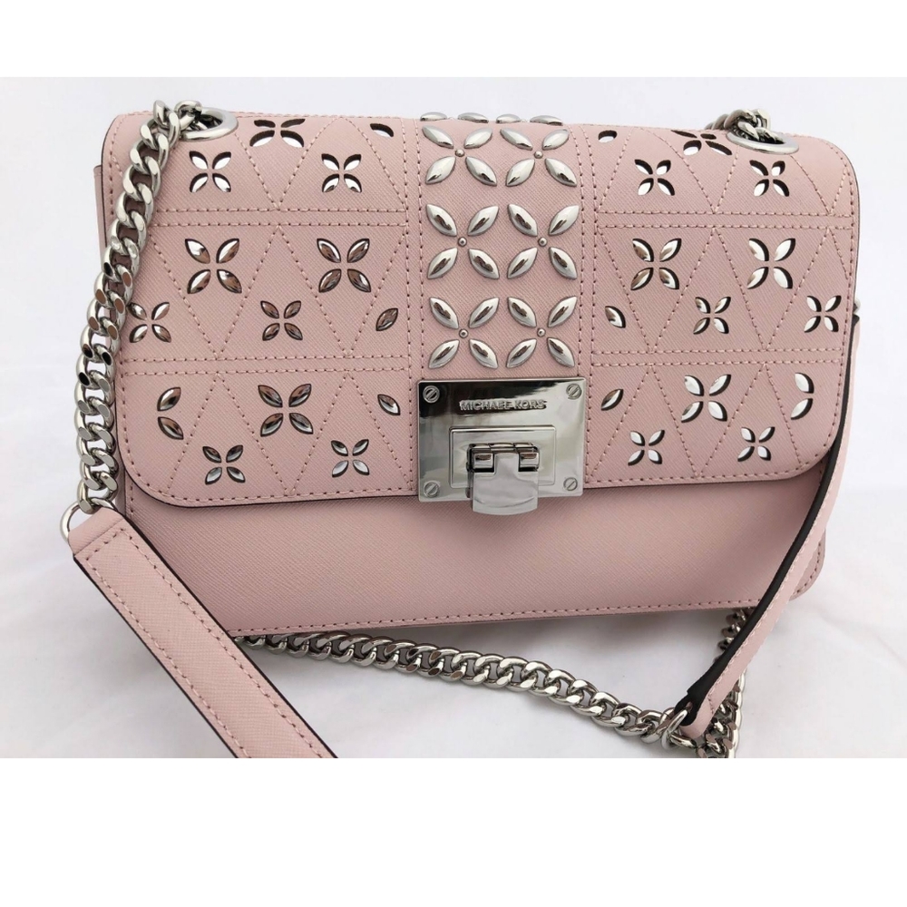Michael Kors Tina Shoulder Flap Leather Studded Handbag - Picture 3 of 14